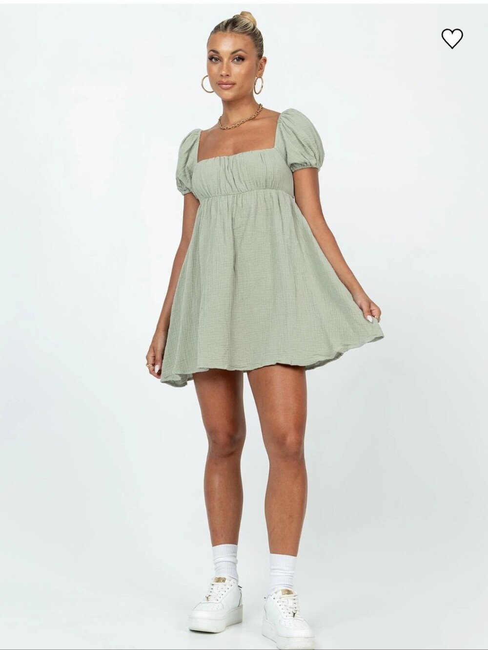 Princess Polly Sage Green Puff Sleeve Tie-Back Mini Dress | Size US 12
